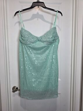 Mint Sequin Spaghetti Strap Mini Dress